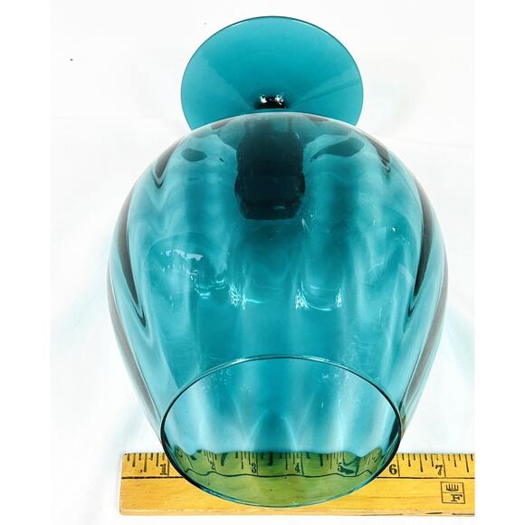 Vintage EMPOLI Italy Teal Blue Optic Glass LARGE 11” BRANDY Snifter Vase - Picture 4 of 4